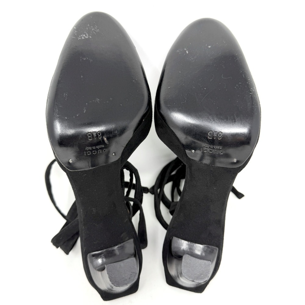 Gucci Black Suede Ankle Wrap Pumps Block Heel Square Toe 8.5 - Picture 9 of 10